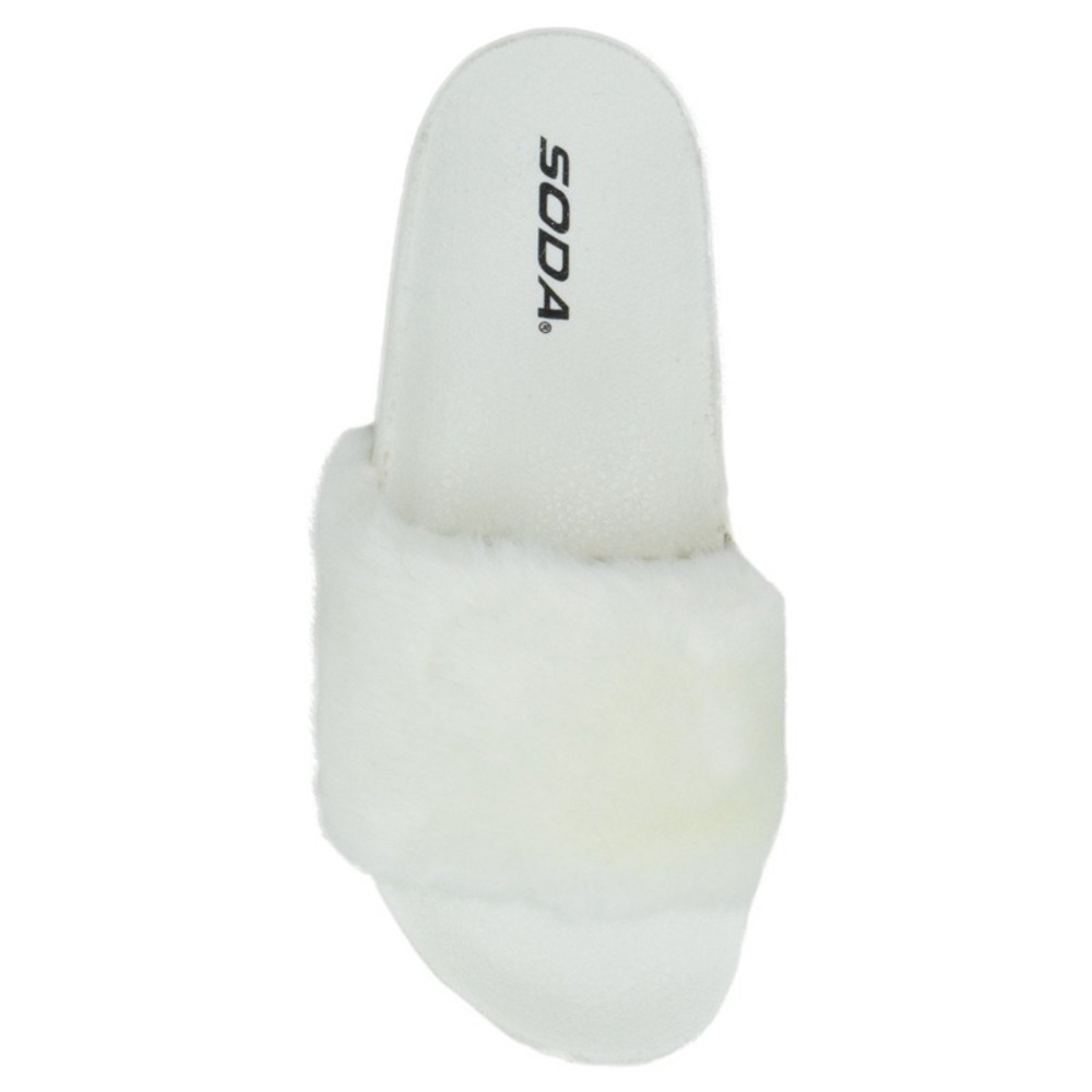 Women Fuzzy Slide Sandals White Faux Fur Slip on Slippers Flat Slides Soda SZ 11 - Picture 2 of 2